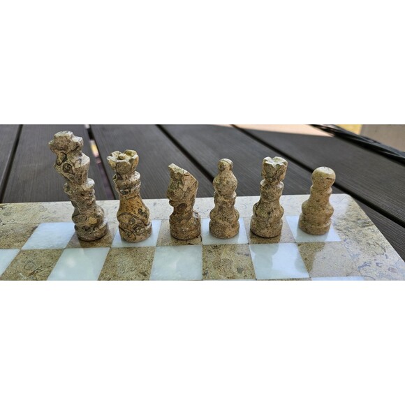 Marble Chess set stone chess set for gift coral and brown Christmas git for him - Picture 7 of 9
